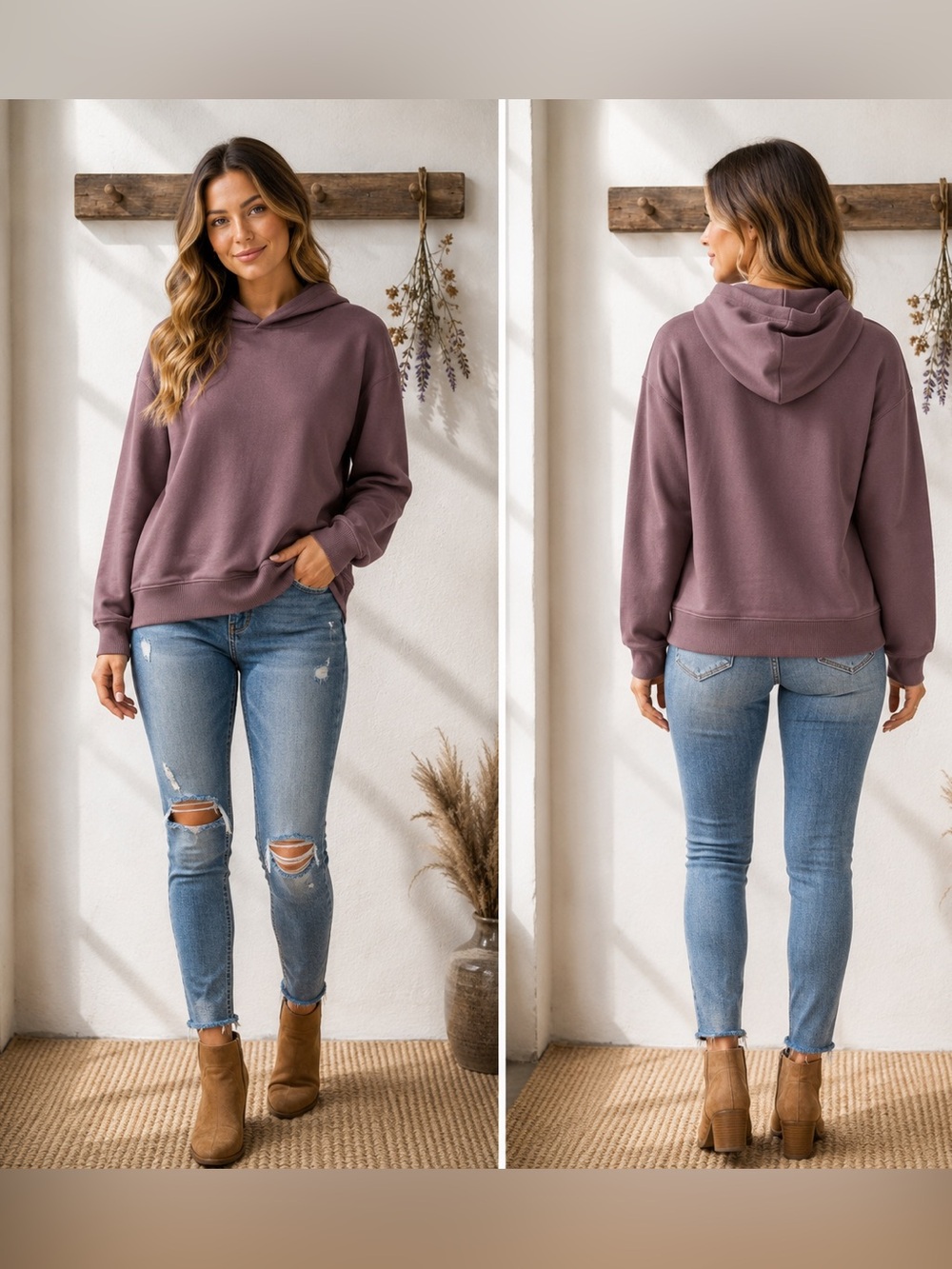 a new day Mauve Hooded Pullover Sweatshirt